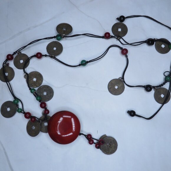 Orange Pendant Statement Necklace - Picture 3 of 4